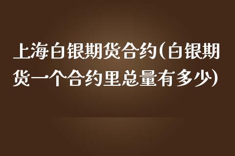 上海白银期货合约(白银期货一个合约里总量有多少)_https://www.zztgc.com_期货入门_第1张