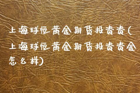 上海球恒黄金期货投资资(上海球恒黄金期货投资资金怎么样)_https://www.zztgc.com_期货入门_第1张