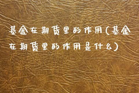 基金在期货里的作用(基金在期货里的作用是什么)_https://www.zztgc.com_期货行情_第1张