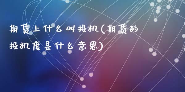 期货上什么叫投机(期货的投机度是什么意思)_https://www.zztgc.com_黄金期货_第1张