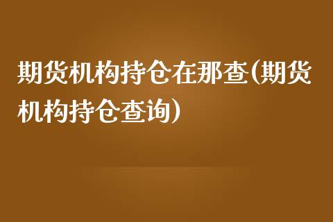 期货机构持仓在那查(期货机构持仓查询)_https://www.zztgc.com_期货直播_第1张