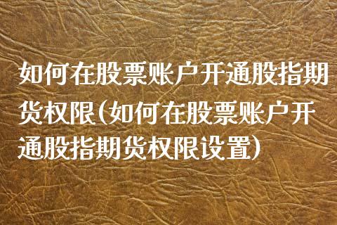 如何在股票账户开通股指期货权限(如何在股票账户开通股指期货权限设置)_https://www.zztgc.com_期货直播_第1张