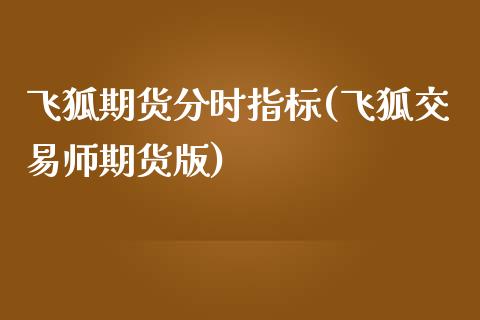 飞狐期货分时指标(飞狐交易师期货版)_https://www.zztgc.com_期货入门_第1张