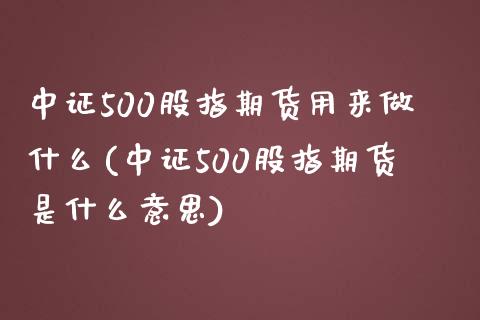 中证500股指期货用来做什么(中证500股指期货是什么意思)_https://www.zztgc.com_原油期货_第1张
