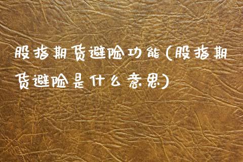 股指期货避险功能(股指期货避险是什么意思)_https://www.zztgc.com_黄金期货_第1张