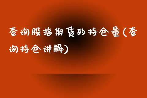 查询股指期货的持仓量(查询持仓讲解)_https://www.zztgc.com_期货入门_第1张
