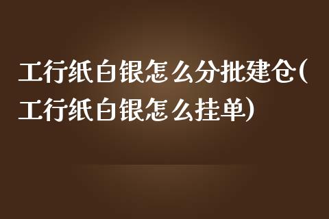 工行纸白银怎么分批建仓(工行纸白银怎么挂单)_https://www.zztgc.com_黄金期货_第1张