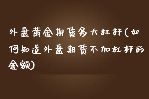 外盘黄金期货多大杠杆(如何知道外盘期货不加杠杆的金额)_https://www.zztgc.com_期货行情_第1张
