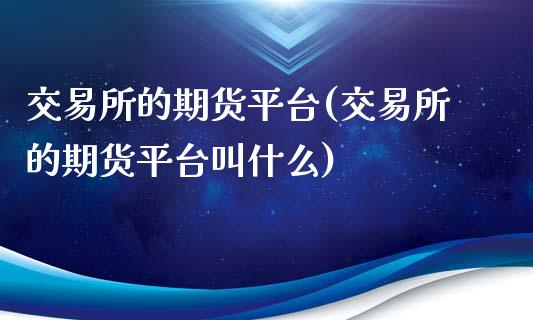 交易所的期货平台(交易所的期货平台叫什么)_https://www.zztgc.com_期货行情_第1张