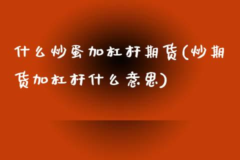 什么炒蛋加杠杆期货(炒期货加杠杆什么意思)_https://www.zztgc.com_期货入门_第1张