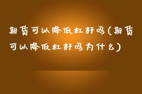 期货可以降低杠杆吗(期货可以降低杠杆吗为什么)_https://www.zztgc.com_期货开户_第1张