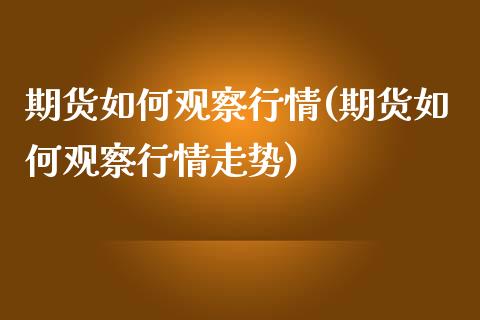 期货如何观察行情(期货如何观察行情走势)_https://www.zztgc.com_期货行情_第1张