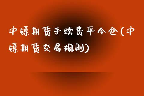 沪镍期货手续费平今仓(沪镍期货交易规则)_https://www.zztgc.com_黄金期货_第1张