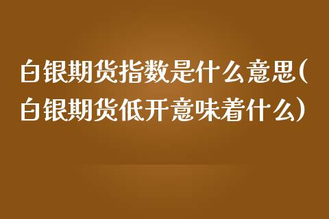 白银期货指数是什么意思(白银期货低开意味着什么)_https://www.zztgc.com_期货开户_第1张