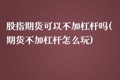 股指期货可以不加杠杆吗(期货不加杠杆怎么玩)_https://www.zztgc.com_期货行情_第1张