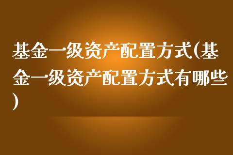基金一级资产配置方式(基金一级资产配置方式有哪些)_https://www.zztgc.com_期货入门_第1张