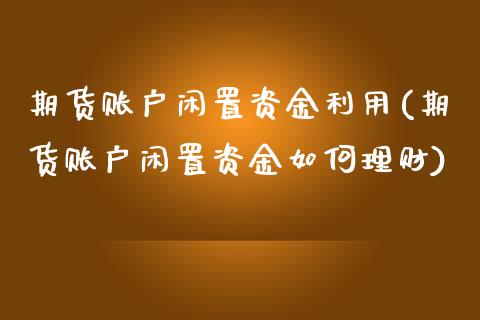 期货账户闲置资金利用(期货账户闲置资金如何理财)_https://www.zztgc.com_期货行情_第1张