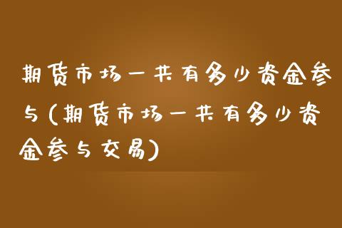 期货市场一共有多少资金参与(期货市场一共有多少资金参与交易)_https://www.zztgc.com_黄金期货_第1张