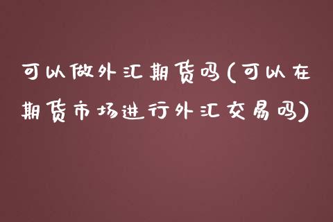 可以做外汇期货吗(可以在期货市场进行外汇交易吗)_https://www.zztgc.com_期货入门_第1张