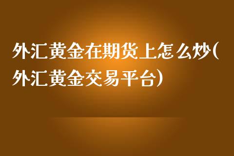 外汇黄金在期货上怎么炒(外汇黄金交易平台)_https://www.zztgc.com_期货行情_第1张
