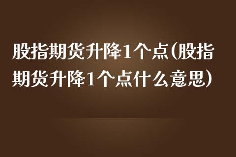股指期货升降1个点(股指期货升降1个点什么意思)_https://www.zztgc.com_原油期货_第1张