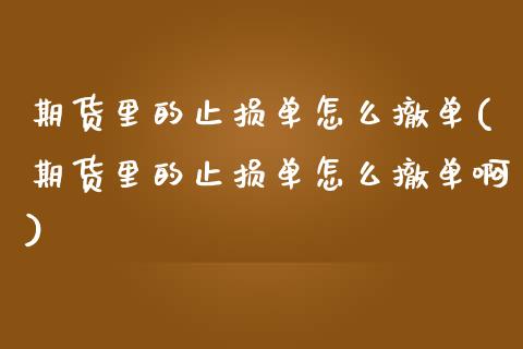 期货里的止损单怎么撤单(期货里的止损单怎么撤单啊)_https://www.zztgc.com_期货直播_第1张