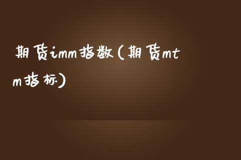 期货imm指数(期货mtm指标)_https://www.zztgc.com_期货行情_第1张