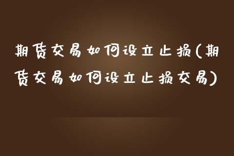 期货交易如何设立止损(期货交易如何设立止损交易)_https://www.zztgc.com_期货开户_第1张
