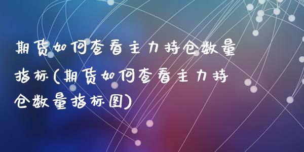 期货如何查看主力持仓数量指标(期货如何查看主力持仓数量指标图)_https://www.zztgc.com_原油期货_第1张