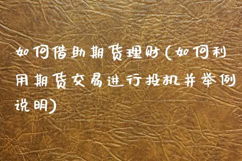 如何借助期货理财(如何利用期货交易进行投机并举例说明)_https://www.zztgc.com_期货行情_第1张