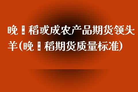 晚籼稻或成农产品期货领头羊(晚籼稻期货质量标准)_https://www.zztgc.com_期货入门_第1张