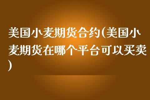 美国小麦期货合约(美国小麦期货在哪个平台可以买卖)_https://www.zztgc.com_黄金期货_第1张