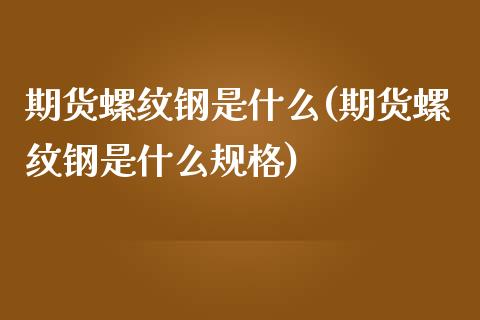 期货螺纹钢是什么(期货螺纹钢是什么规格)_https://www.zztgc.com_期货行情_第1张