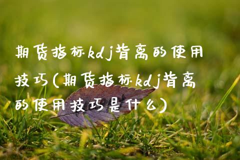 期货指标kdj背离的使用技巧(期货指标kdj背离的使用技巧是什么)_https://www.zztgc.com_黄金期货_第1张