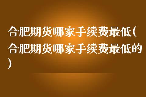 合肥期货哪家手续费最低(合肥期货哪家手续费最低的)_https://www.zztgc.com_期货入门_第1张