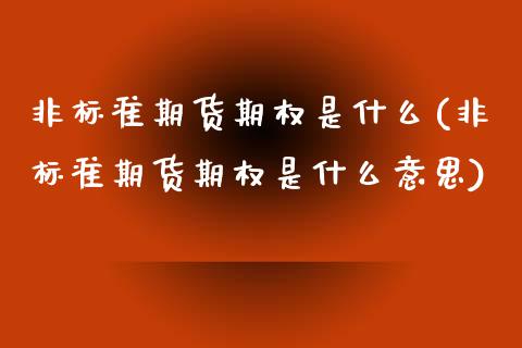 非标准期货期权是什么(非标准期货期权是什么意思)_https://www.zztgc.com_黄金期货_第1张