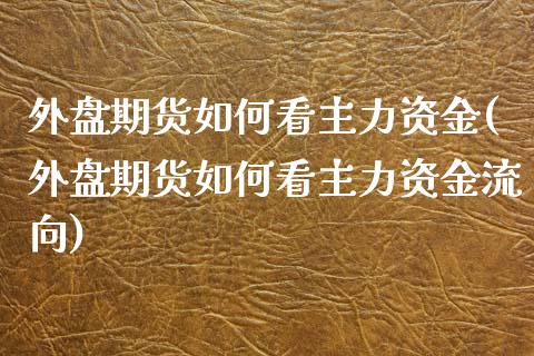 外盘期货如何看主力资金(外盘期货如何看主力资金流向)_https://www.zztgc.com_黄金期货_第1张