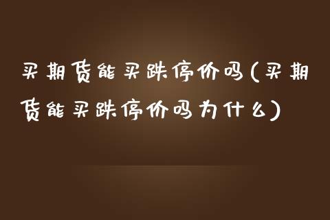 买期货能买跌停价吗(买期货能买跌停价吗为什么)_https://www.zztgc.com_期货直播_第1张