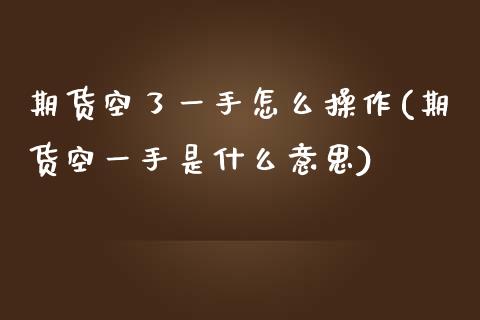 期货空了一手怎么操作(期货空一手是什么意思)_https://www.zztgc.com_期货开户_第1张