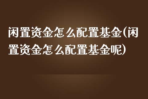 闲置资金怎么配置基金(闲置资金怎么配置基金呢)_https://www.zztgc.com_期货直播_第1张