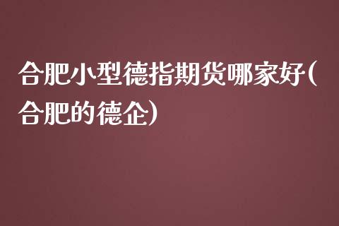 合肥小型德指期货哪家好(合肥的德企)_https://www.zztgc.com_期货行情_第1张