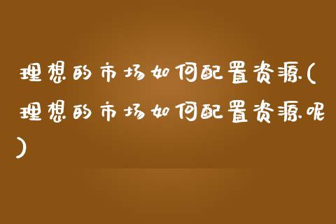 理想的市场如何配置资源(理想的市场如何配置资源呢)_https://www.zztgc.com_原油期货_第1张