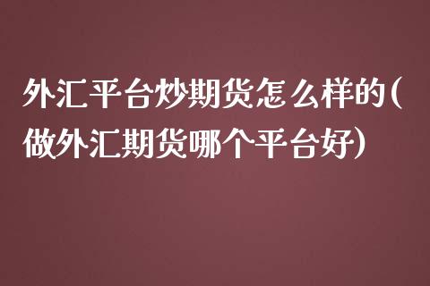 外汇平台炒期货怎么样的(做外汇期货哪个平台好)_https://www.zztgc.com_黄金期货_第1张
