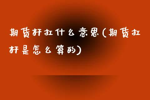 期货杆扛什么意思(期货扛杆是怎么算的)_https://www.zztgc.com_期货入门_第1张