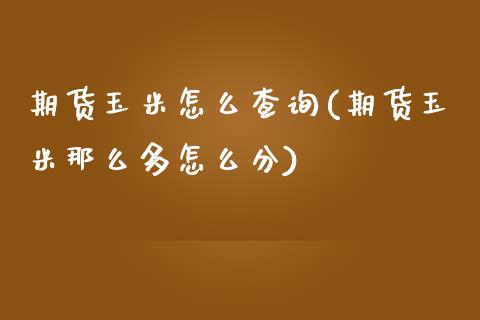 期货玉米怎么查询(期货玉米那么多怎么分)_https://www.zztgc.com_期货行情_第1张