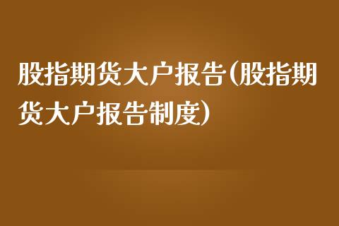 股指期货大户报告(股指期货大户报告制度)_https://www.zztgc.com_期货直播_第1张