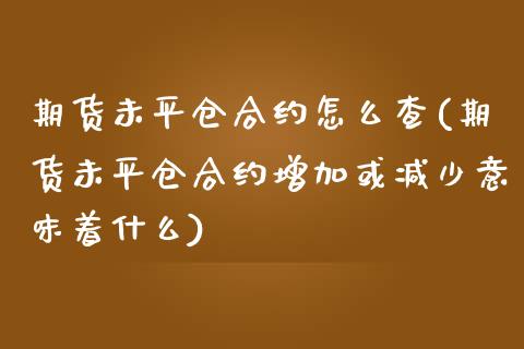 期货未平仓合约怎么查(期货未平仓合约增加或减少意味着什么)_https://www.zztgc.com_原油期货_第1张