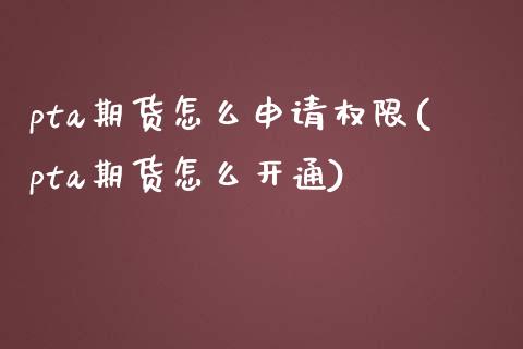 pta期货怎么申请权限(pta期货怎么开通)_https://www.zztgc.com_期货行情_第1张