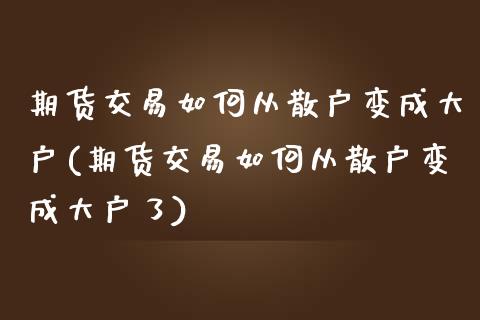 期货交易如何从散户变成大户(期货交易如何从散户变成大户了)_https://www.zztgc.com_期货行情_第1张