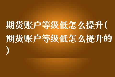 期货账户等级低怎么提升(期货账户等级低怎么提升的)_https://www.zztgc.com_期货行情_第1张